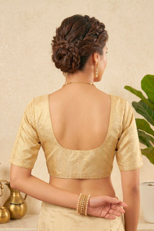 Classic Champagne Gold Silk Blouse with Subtle Chevron Weave