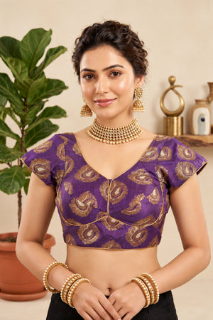 Royal Purple & Gold Brocade Designer Blouse