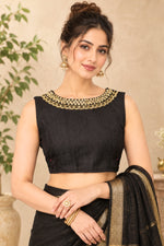 Classic Black Sleeveless Designer Blouse with Gold Zari Collar Embroidery