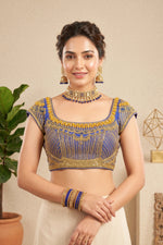 Heavily Embroidered Royal Blue Net Blouse