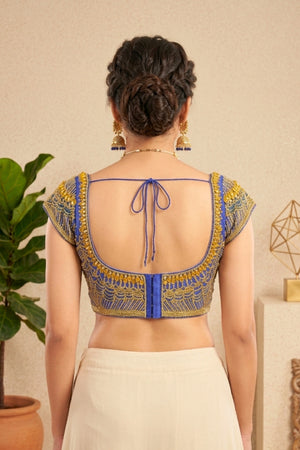 Heavily Embroidered Royal Blue Net Blouse