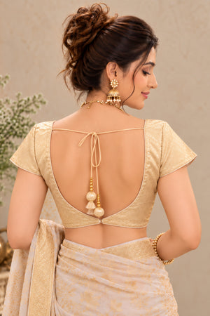 Classic Gold Woven Designer Blouse with Dori Tassels