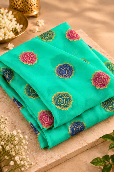 Turquoise Sea Green Banarasi Chiffon Dupatta with Resham Woven Bootas