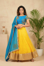 Vibrant Turquoise Blue & Yellow Embroidered Lehenga Set