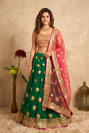 Vibrant Emerald Green and Rani Pink Gota Patti Lehenga Set