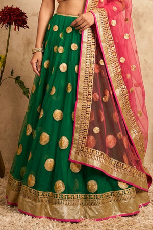 Vibrant Emerald Green and Rani Pink Gota Patti Lehenga Set