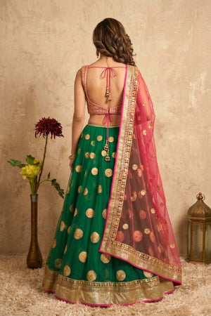 Vibrant Emerald Green and Rani Pink Gota Patti Lehenga Set