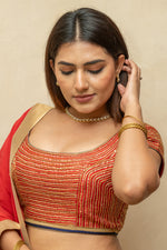 Radiant Red Silk Blouse with Linear Swarovski-Style Work