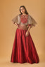 Contemporary Maroon Silk Indo-Western Lehenga with Embellished Cape Blouse