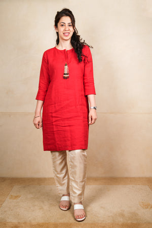 Vibrant Red Pure Linen Kurta