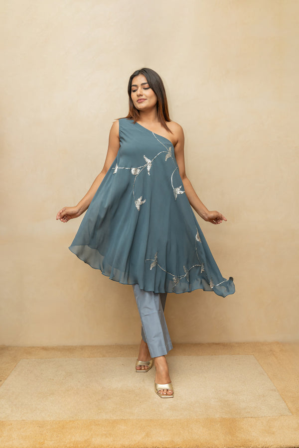 Pencil Grey Georgette Asymmetrical Tunic
