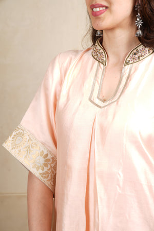 Peach Silk Embroidered Tunic Top