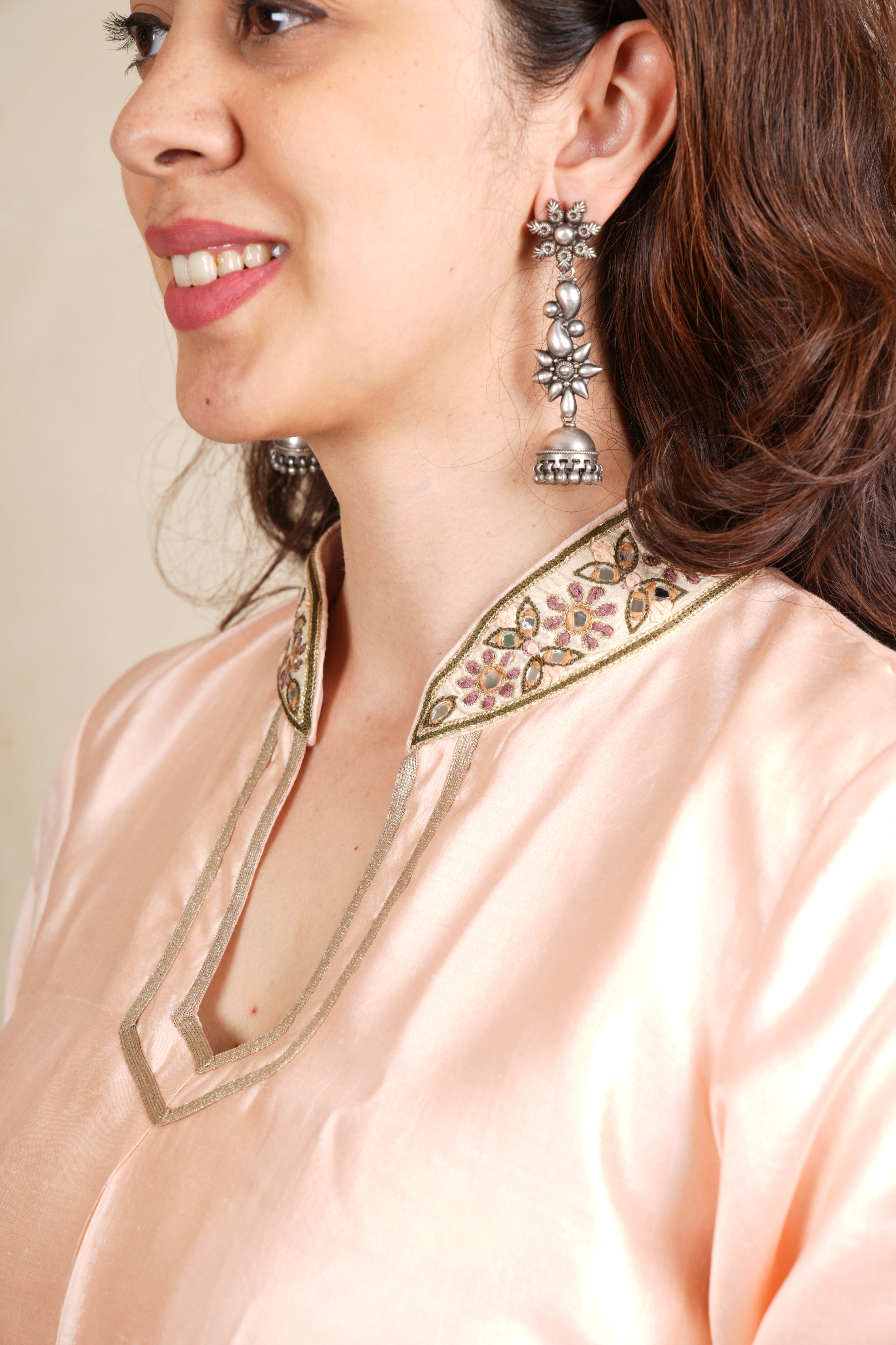 Peach Silk Embroidered Tunic Top