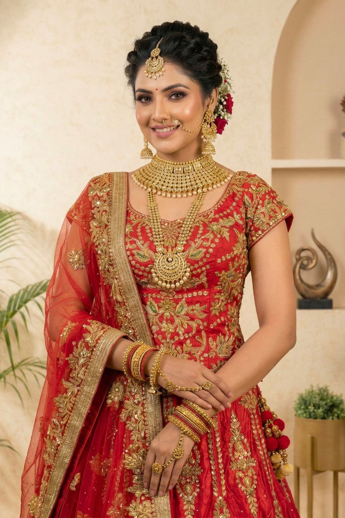 Exquisite Red & Gold Silk Bridal Lehenga Set with Heavy Zari Embroidery