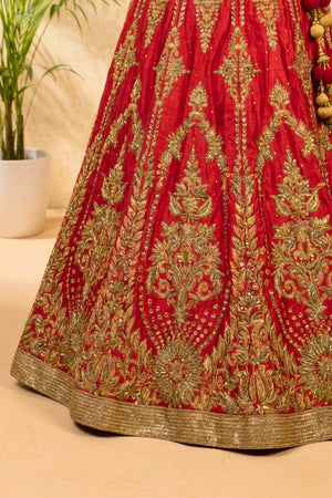 Exquisite Red & Gold Silk Bridal Lehenga Set with Heavy Zari Embroidery