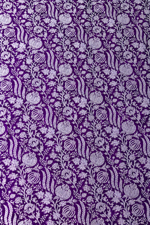 Premium Royal Purple Banarasi Silk Fabric with Silver Zari Floral Jaal (Unstitched Than)