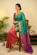 Emerald Green & Rani Pink Half-and-Half Banarasi Silk Saree