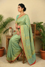 Rich Turquoise Bandani Weave Banarasi Georgette Saree