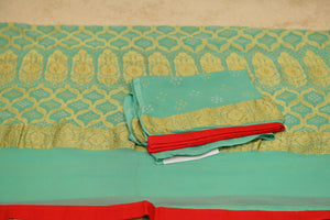 Rich Turquoise Bandani Weave Banarasi Georgette Saree