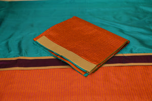 Teal & Rust Dual-Tone Tanchoi Silk Saree with Script Weave