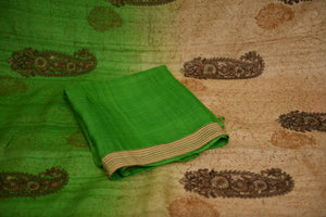 Ombre Green & Cream Pure Tussar Silk Saree