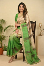 Ombre Green & Cream Pure Tussar Silk Saree