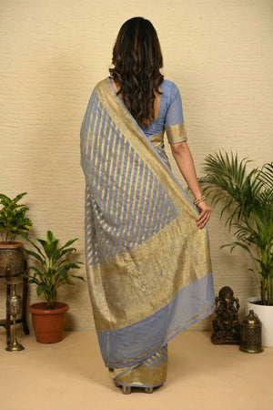 Elegant Powder Blue Leheriya Banarasi Khaddi Georgette Saree