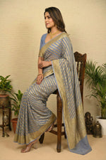 Elegant Powder Blue Leheriya Banarasi Khaddi Georgette Saree