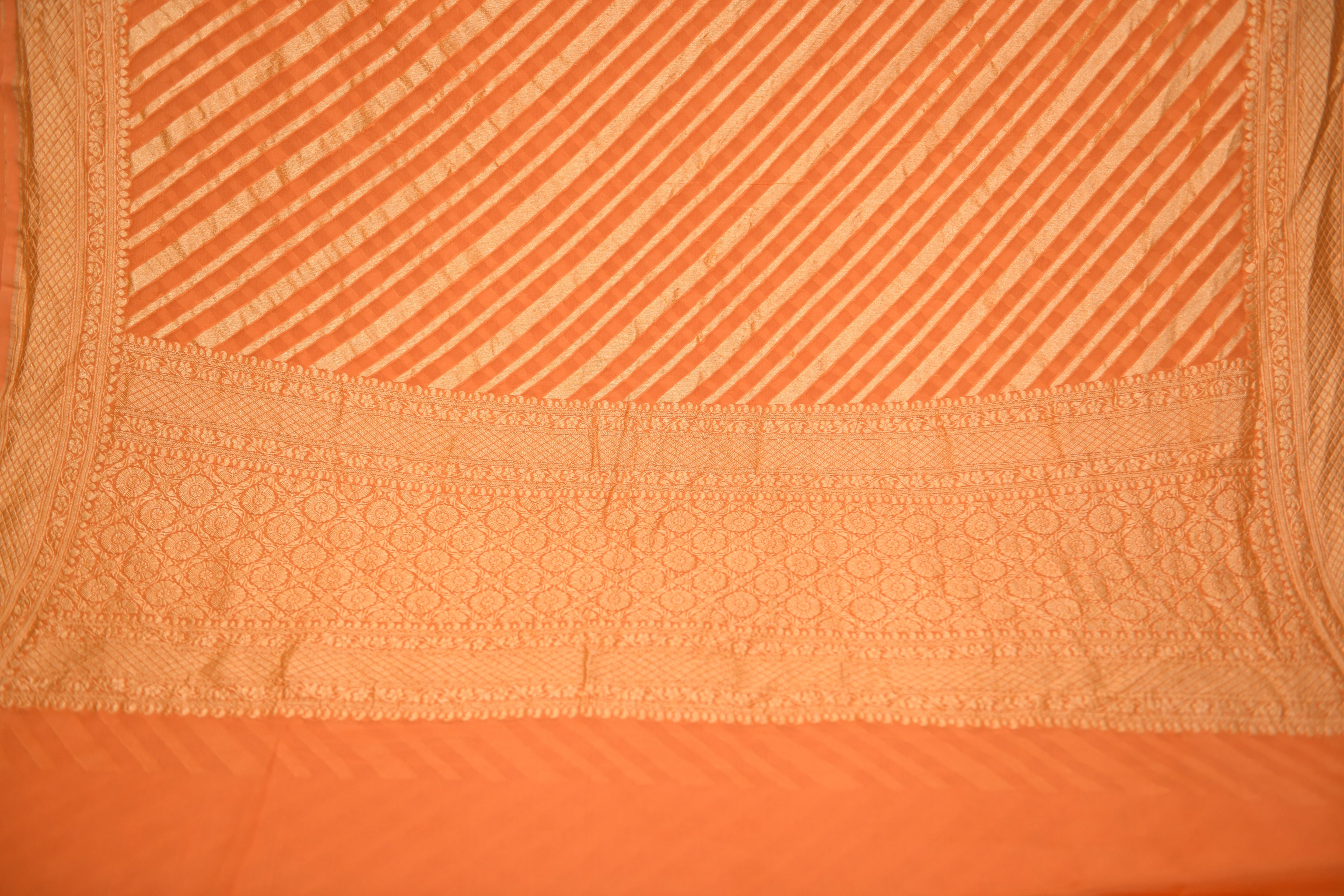 Elegant Peach Leheriya Zari Banarasi Georgette Saree