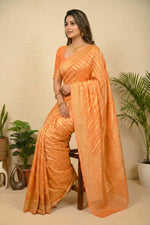 Elegant Peach Leheriya Zari Banarasi Georgette Saree