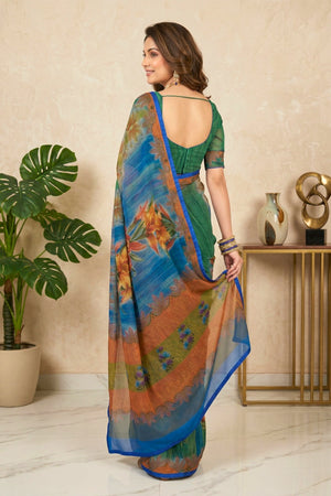 Vibrant Tropical Floral Jacquard Georgette Saree