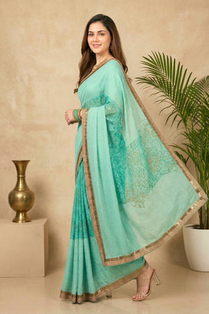 Ethereal Mint Green Chiffon Saree with Zari Border