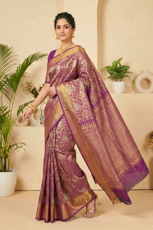 Opulent Plum Purple Pure Silk Saree with Dense Zari Brocade