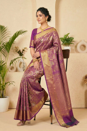 Opulent Plum Purple Pure Silk Saree with Dense Zari Brocade