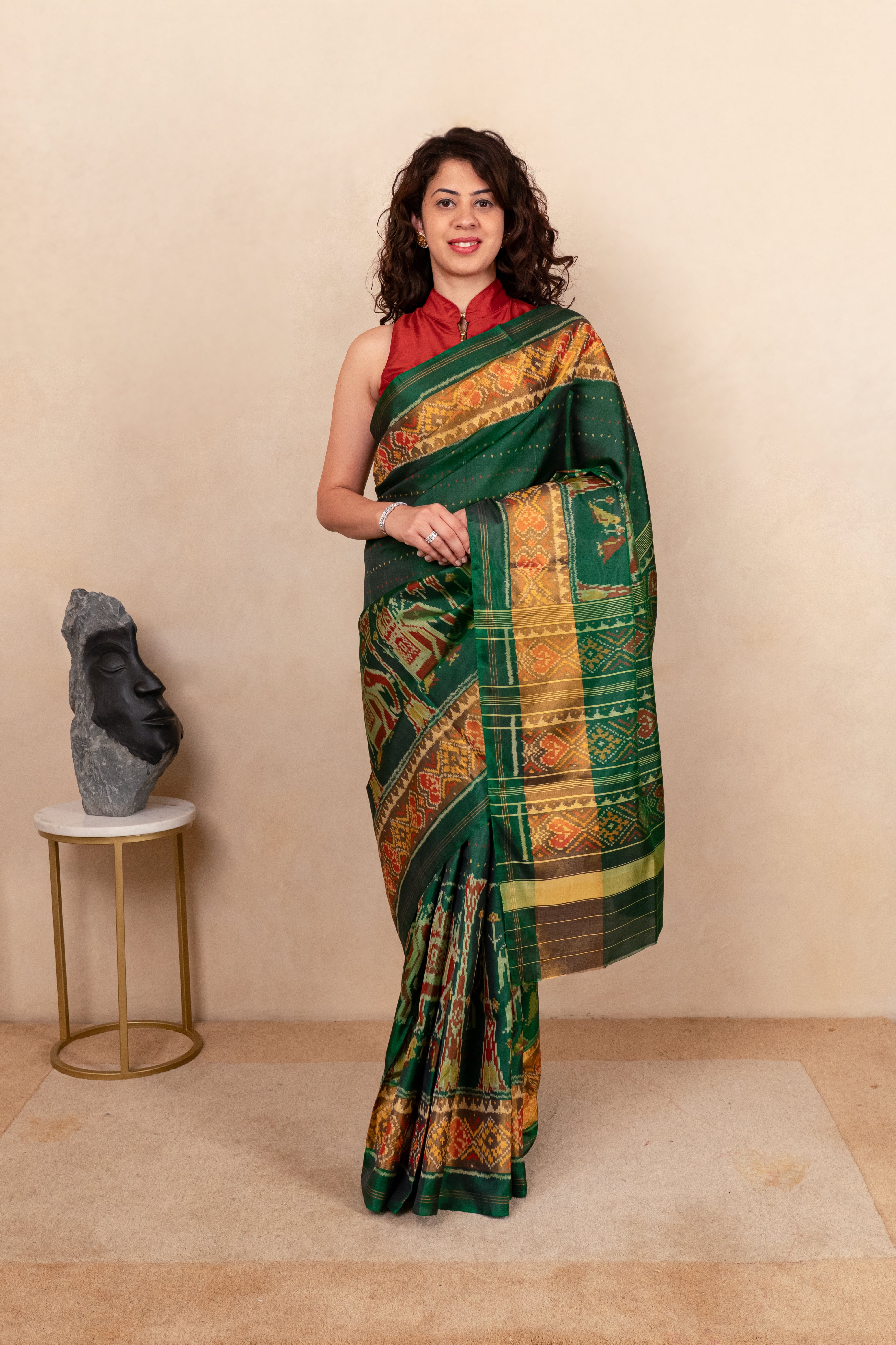 Traditional Bottle Green Patola Silk Saree