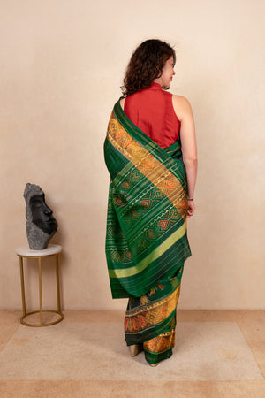 Traditional Bottle Green Patola Silk Saree
