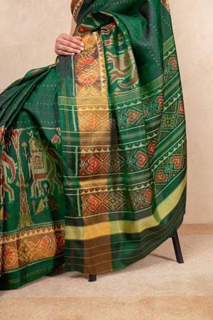 Traditional Bottle Green Patola Silk Saree