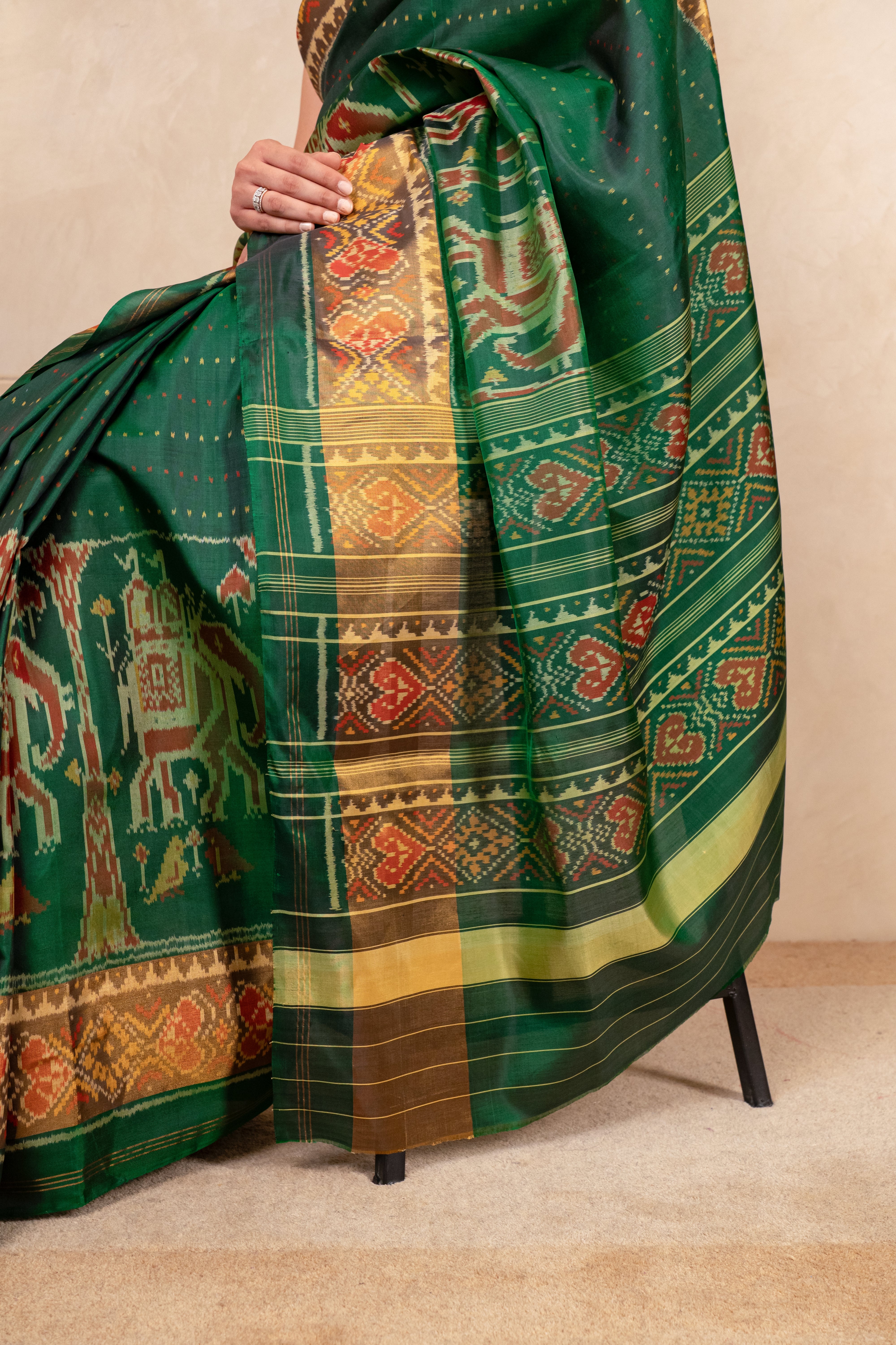Traditional Bottle Green Patola Silk Saree