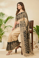 Elegant Beige and Black Kalamkari Print Cotton Silk Saree