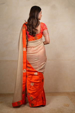 Orange & Gold Half-and-Half Silk and Georgette Saree