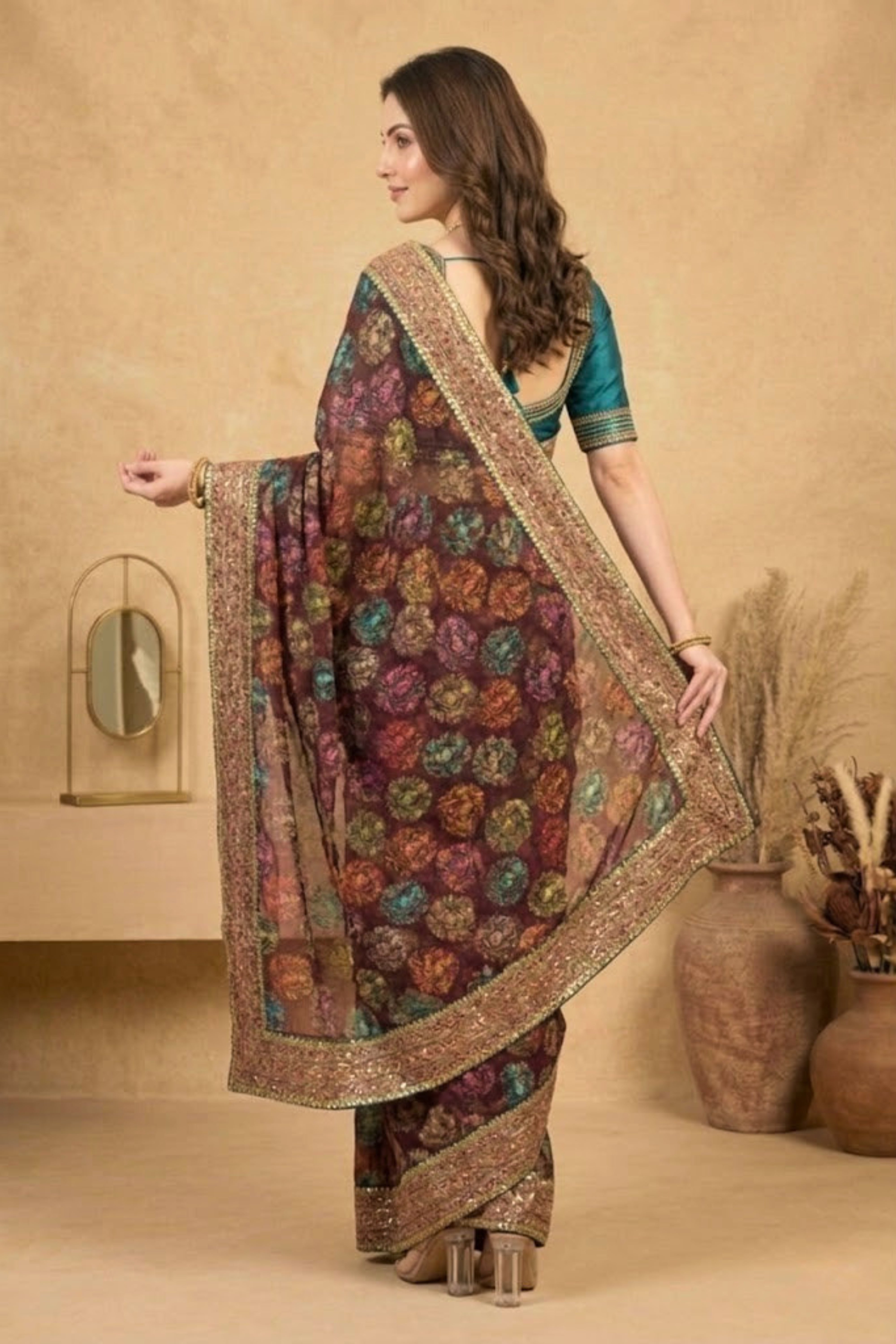 Exquisite Maroon Georgette Saree with Multicolored Parsi Embroidery