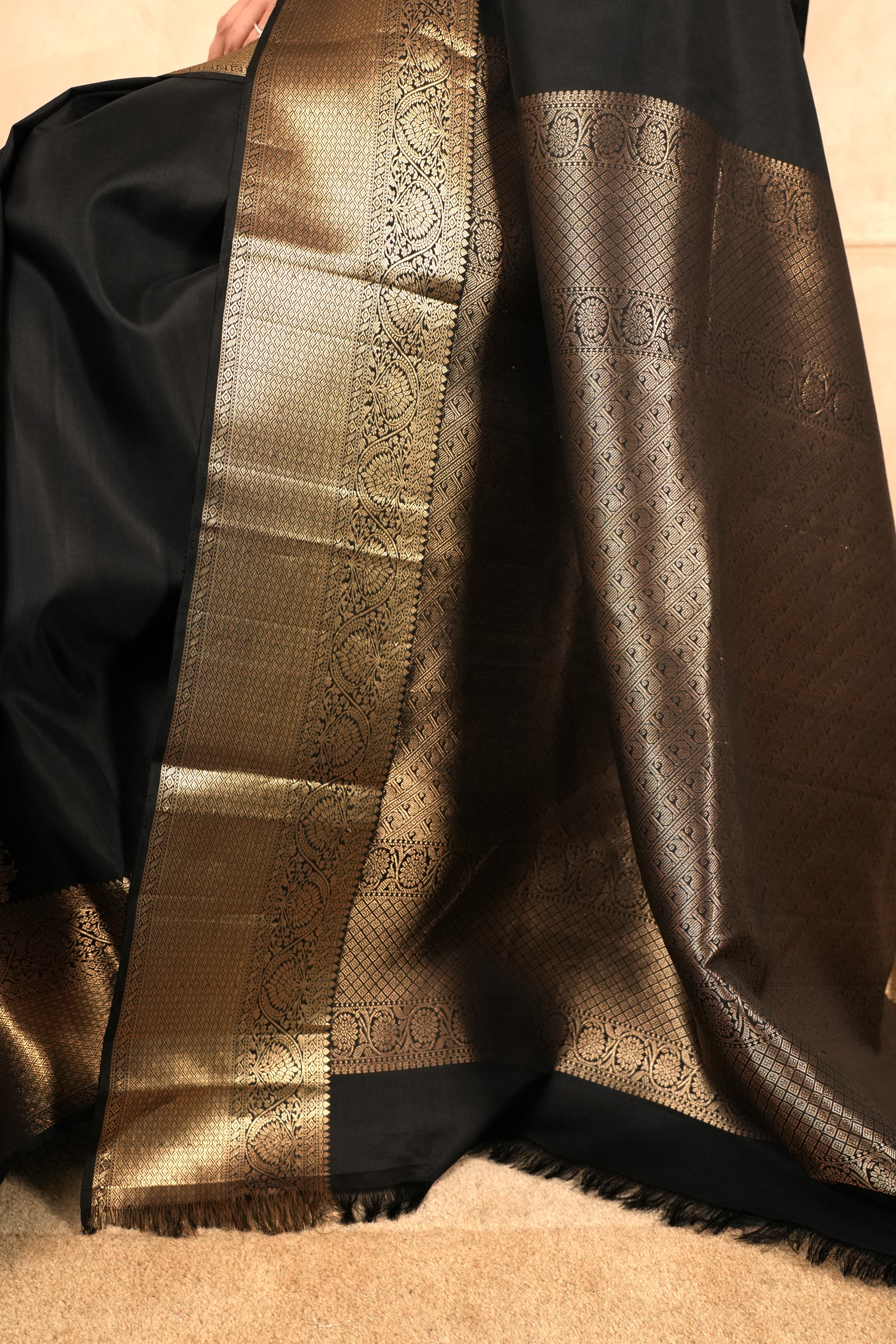 Classic Black Soft South Silk Saree with Heavy Gold Zari