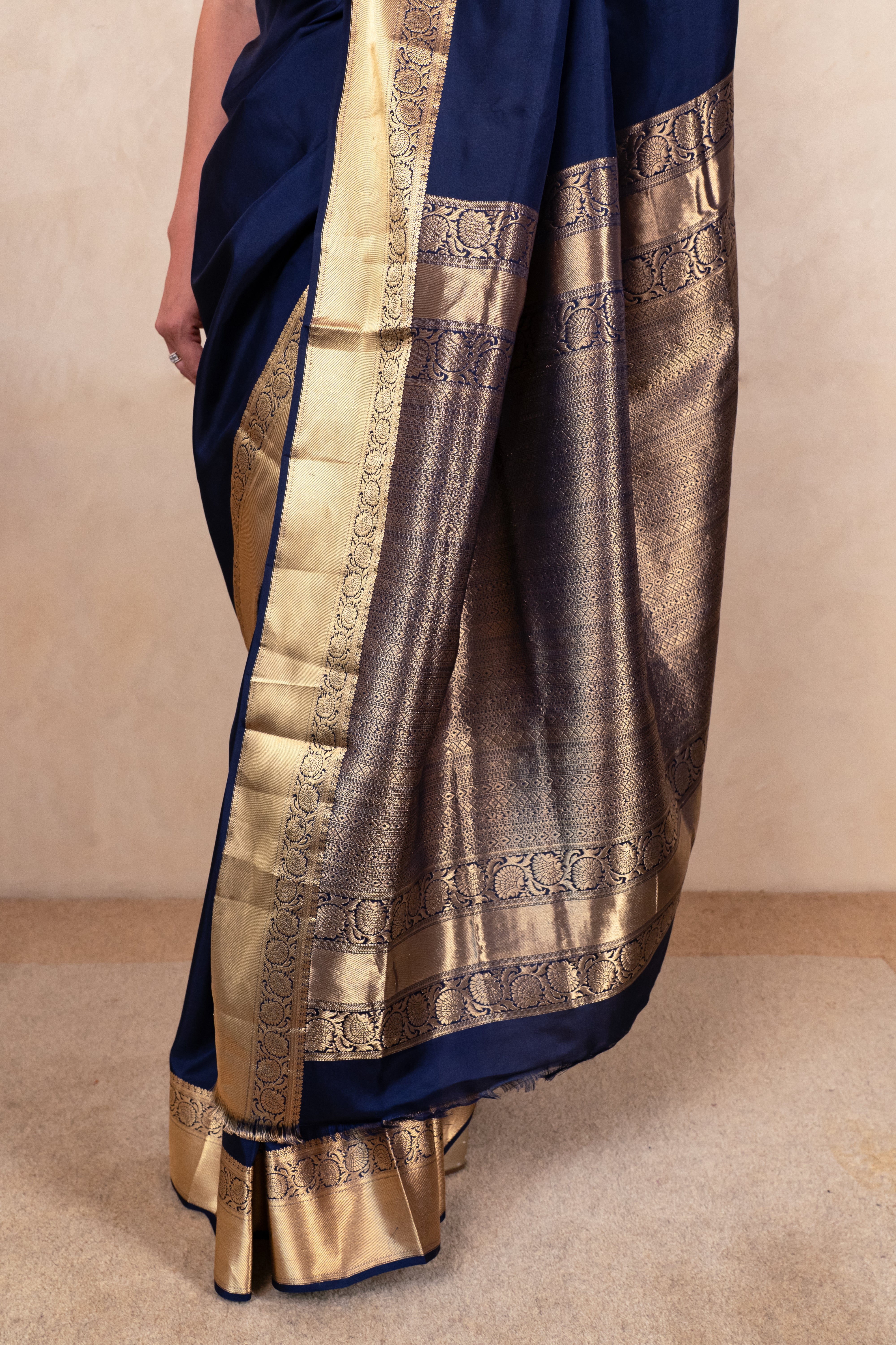 Regal Indigo Blue Soft South Silk Saree with Heavy Gold Zari