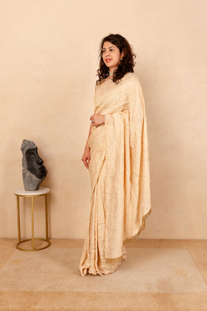 Radiant Champagne Gold Crush Tissue Silk Saree
