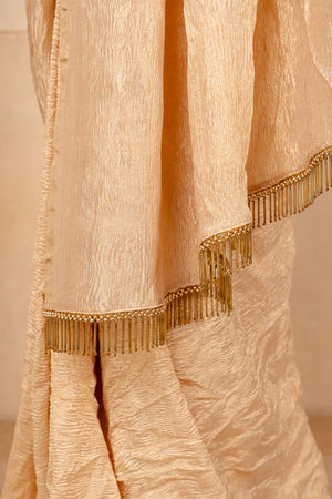 Radiant Champagne Gold Crush Tissue Silk Saree