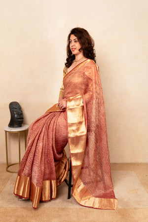 Radiant Onion Pink Crush Tissue Silk Saree