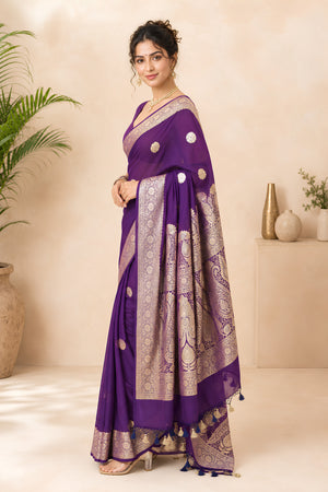 Regal Deep Purple Pure Banarasi Georgette Saree