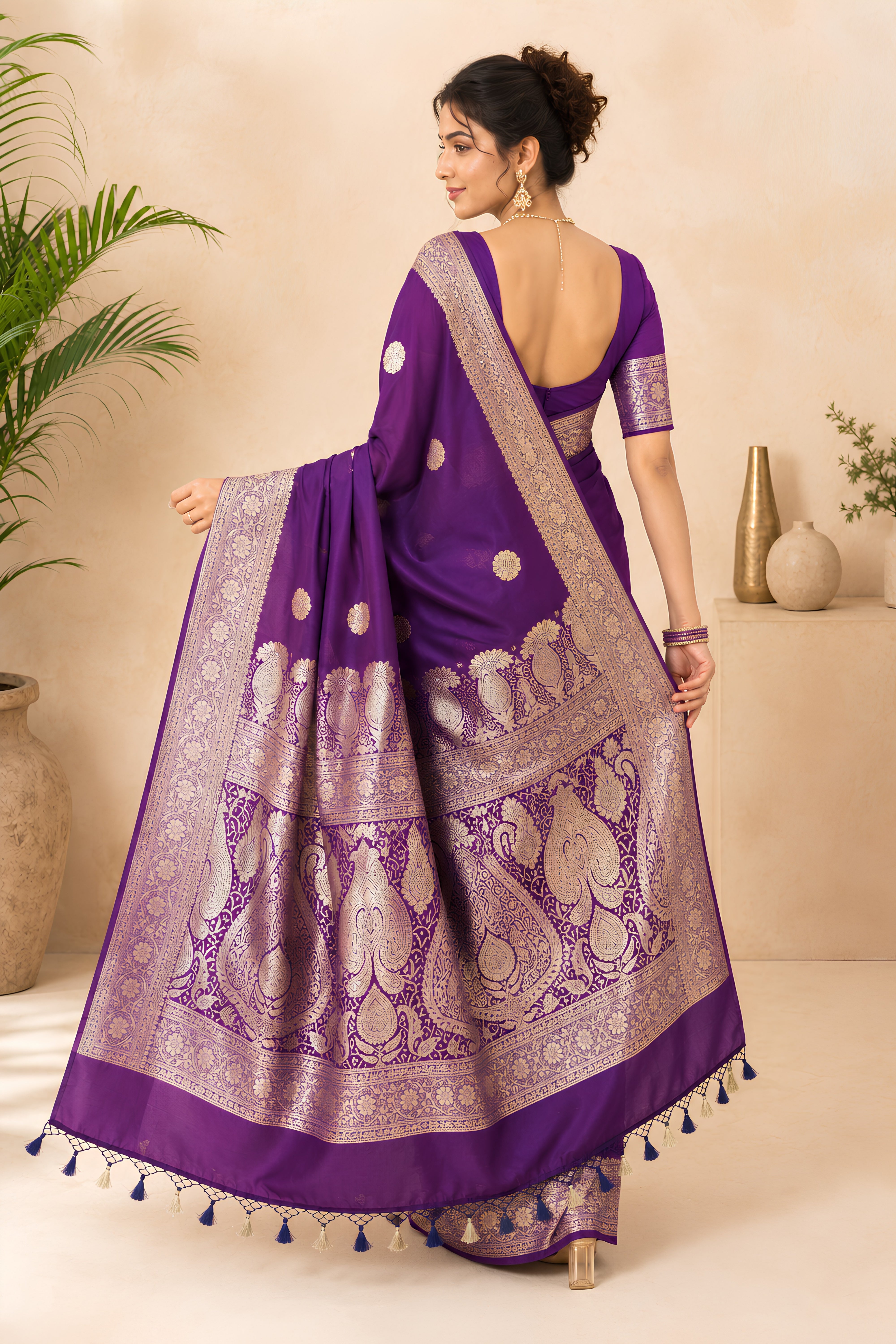Regal Deep Purple Pure Banarasi Georgette Saree