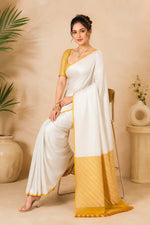 Pristine Silver & Mustard Khadi Stripe Georgette Saree