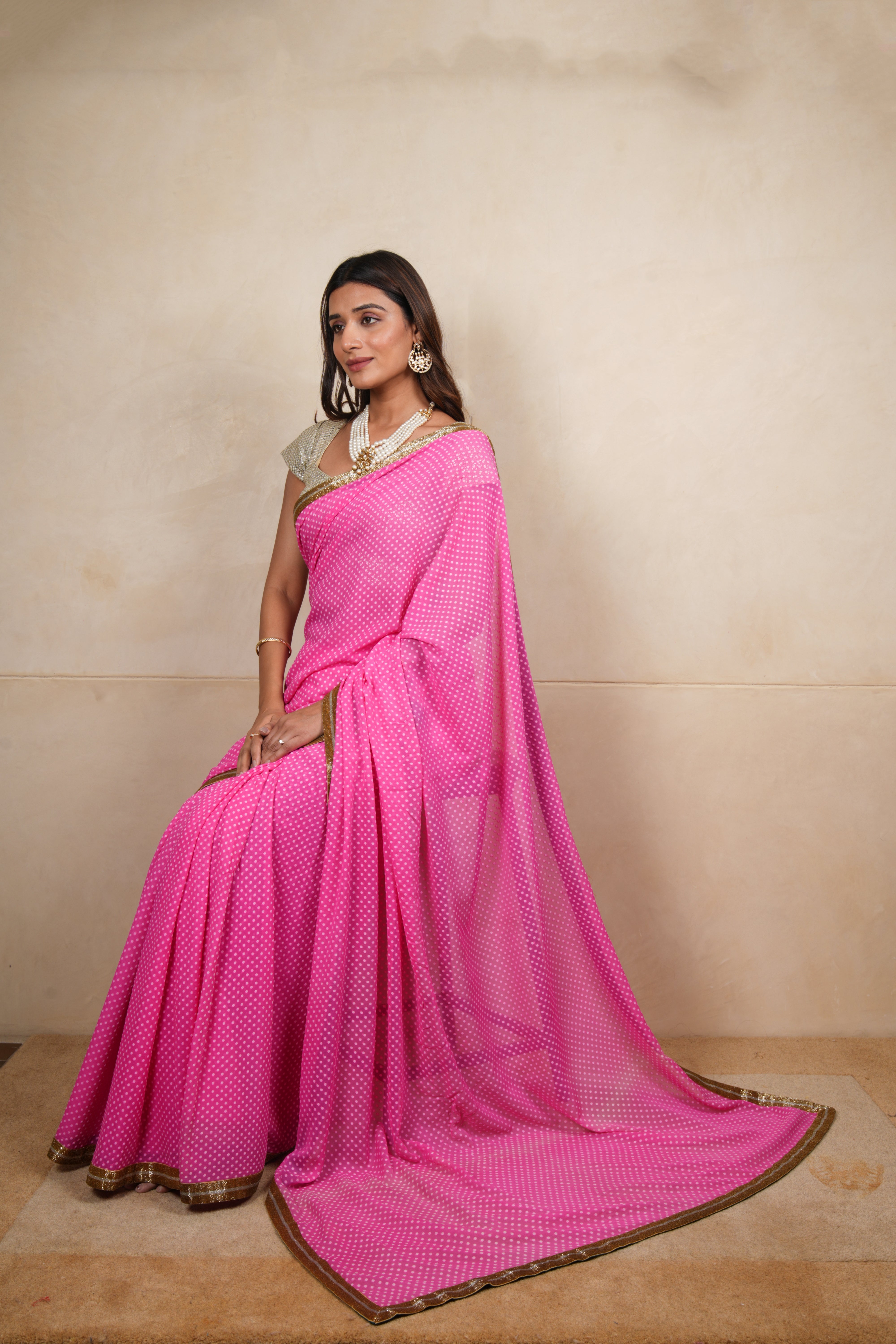 Charming Light Pink Chiffon Saree with Ready-to-Wear Silver Blouse